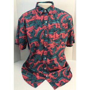 Savage Tacticians AK Flamingo Tropical Button Shirt Mens XL Teal & Pink Hawaiian